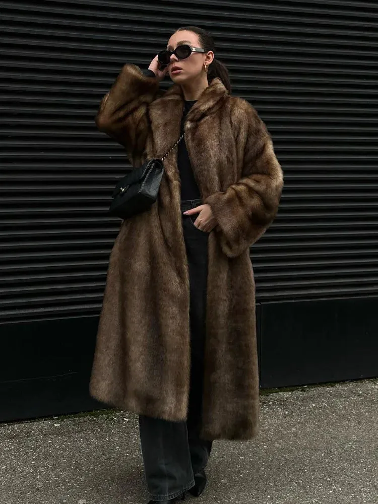 Faux Fur Lapel Fluffy Plush Warm Coat