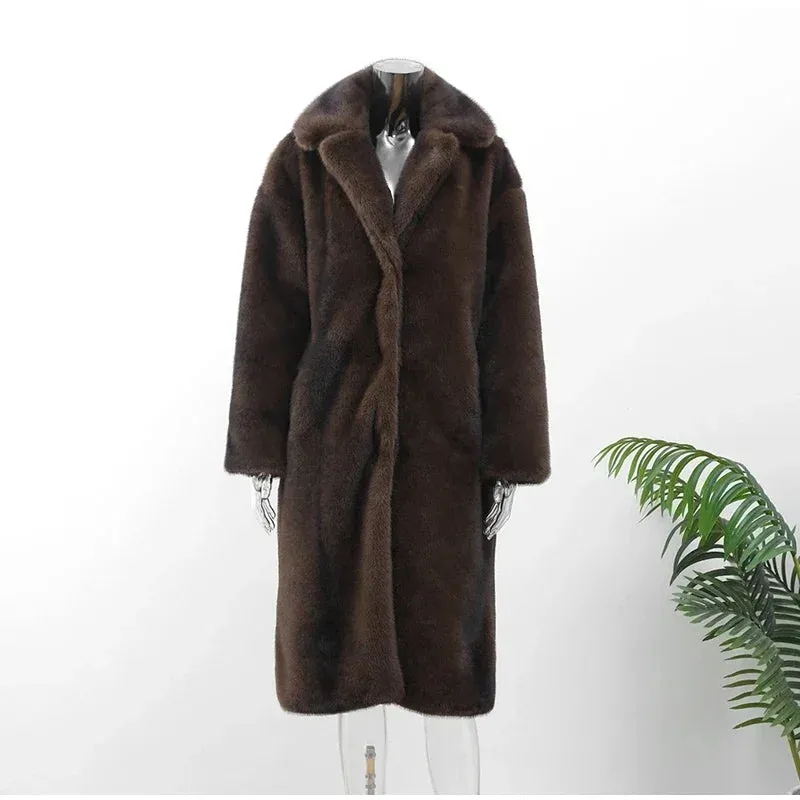Faux Fur Lapel Fluffy Plush Warm Coat