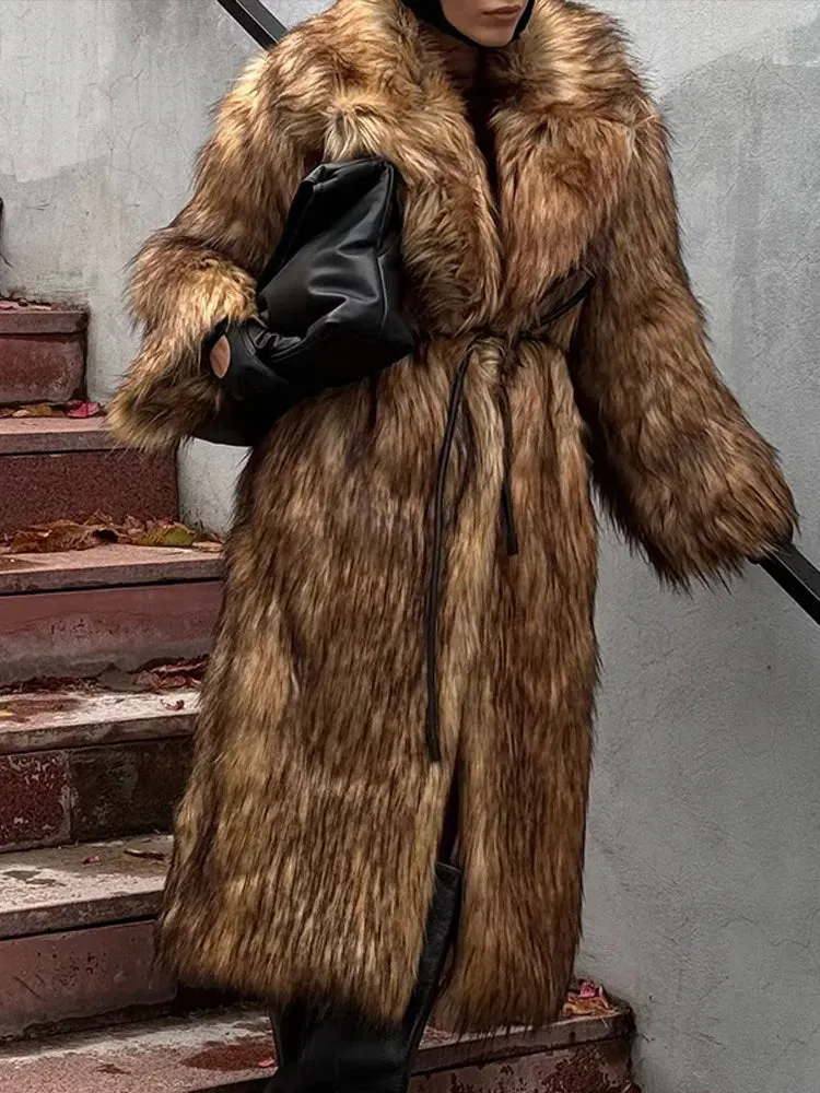 Faux Fur Lapel Fluffy Plush Warm Coat