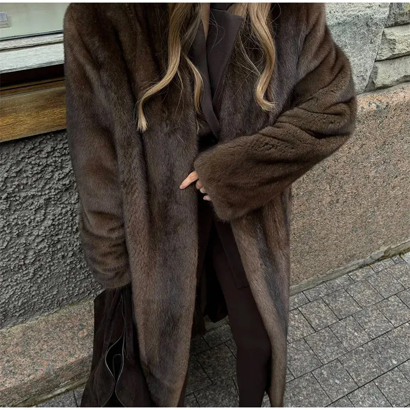 Faux Fur Lapel Fluffy Plush Warm Coat