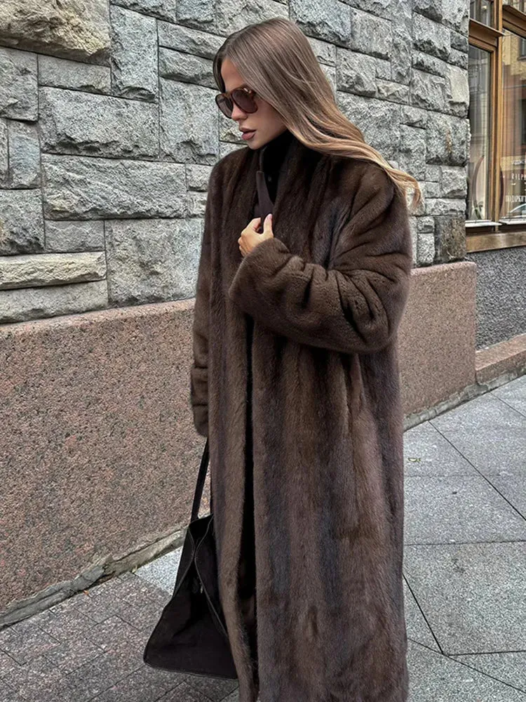 Faux Fur Lapel Fluffy Plush Warm Coat