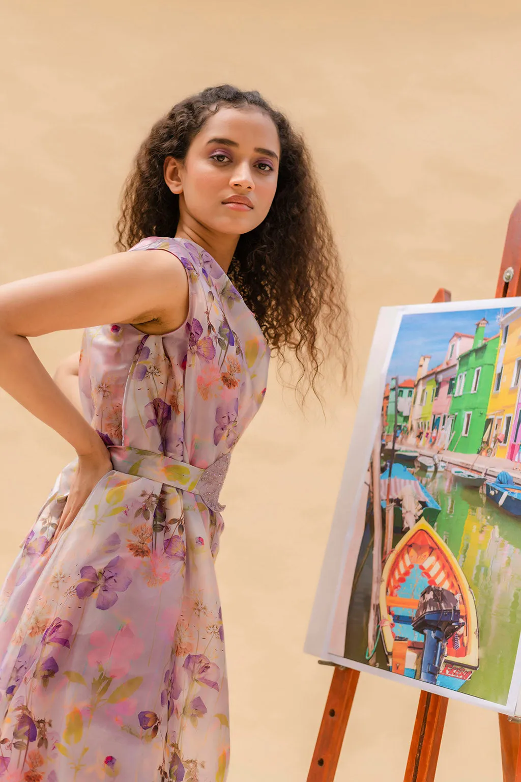 Floral printed drape dress
