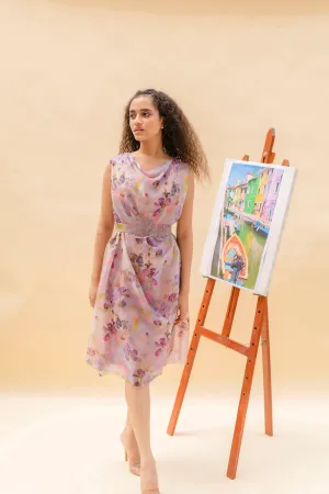 Floral printed drape dress