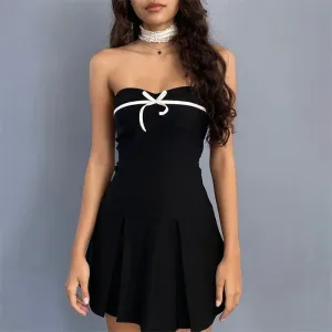 Flytonn- Black Bow Front Off Shoulder Mini Dress