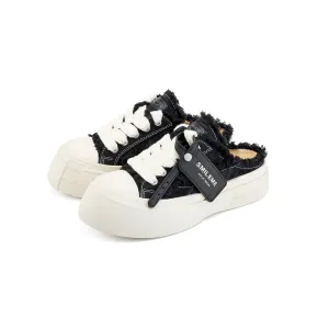 Fringed Slippers in Black