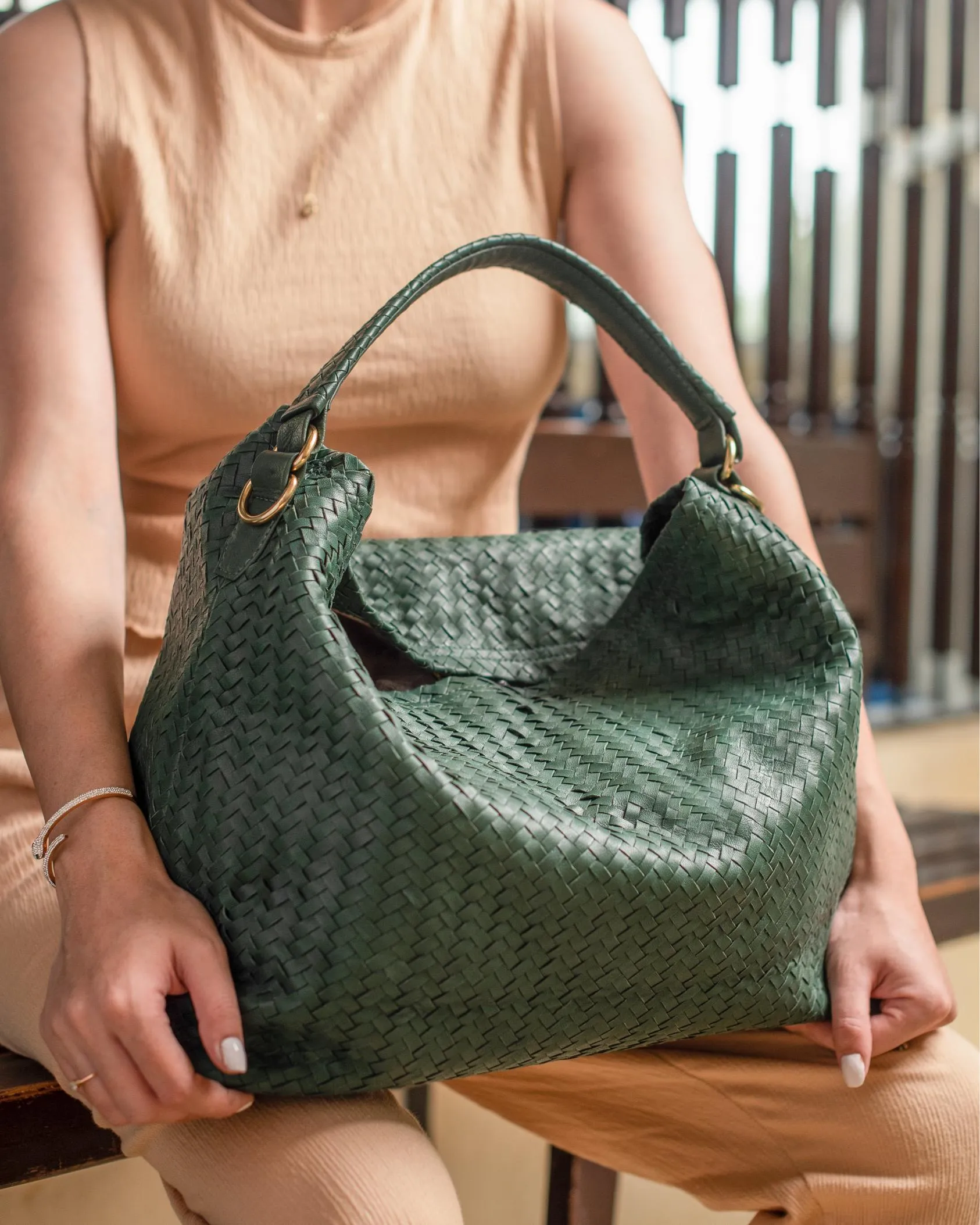 Handmade Woven Original Leather Bag-Green