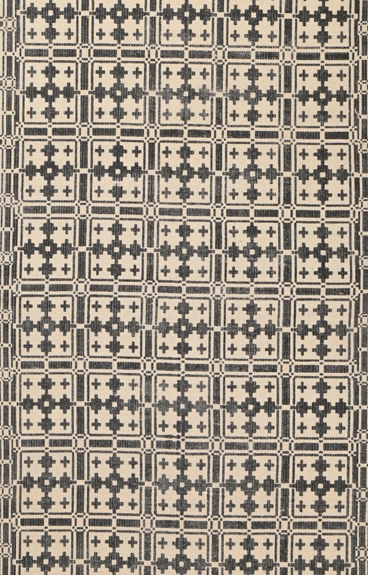 Handwoven Block Printed Trellis Area Rug (Beige)