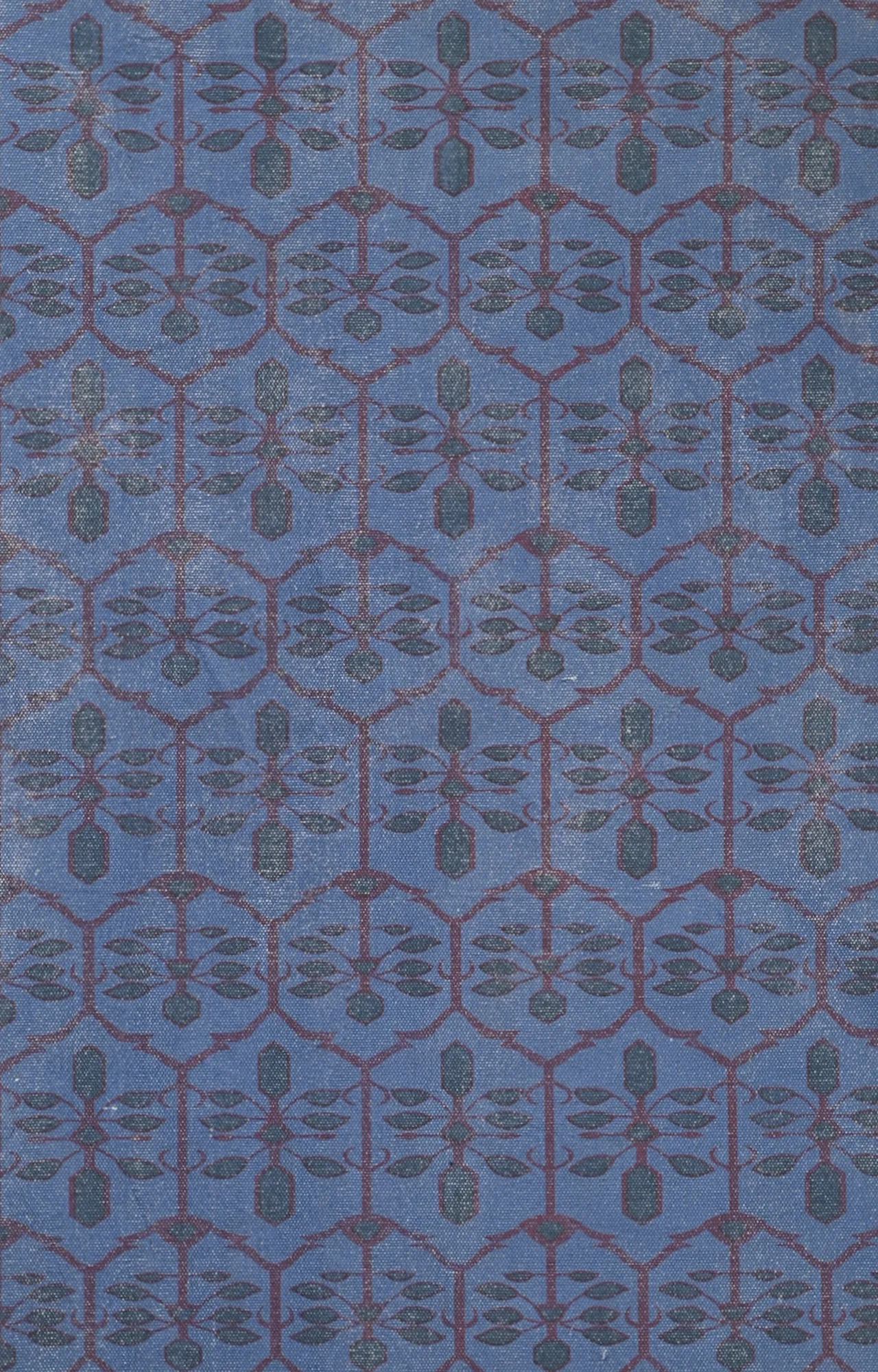 Handwoven Block Printed Trellis Geometric Blue Rug