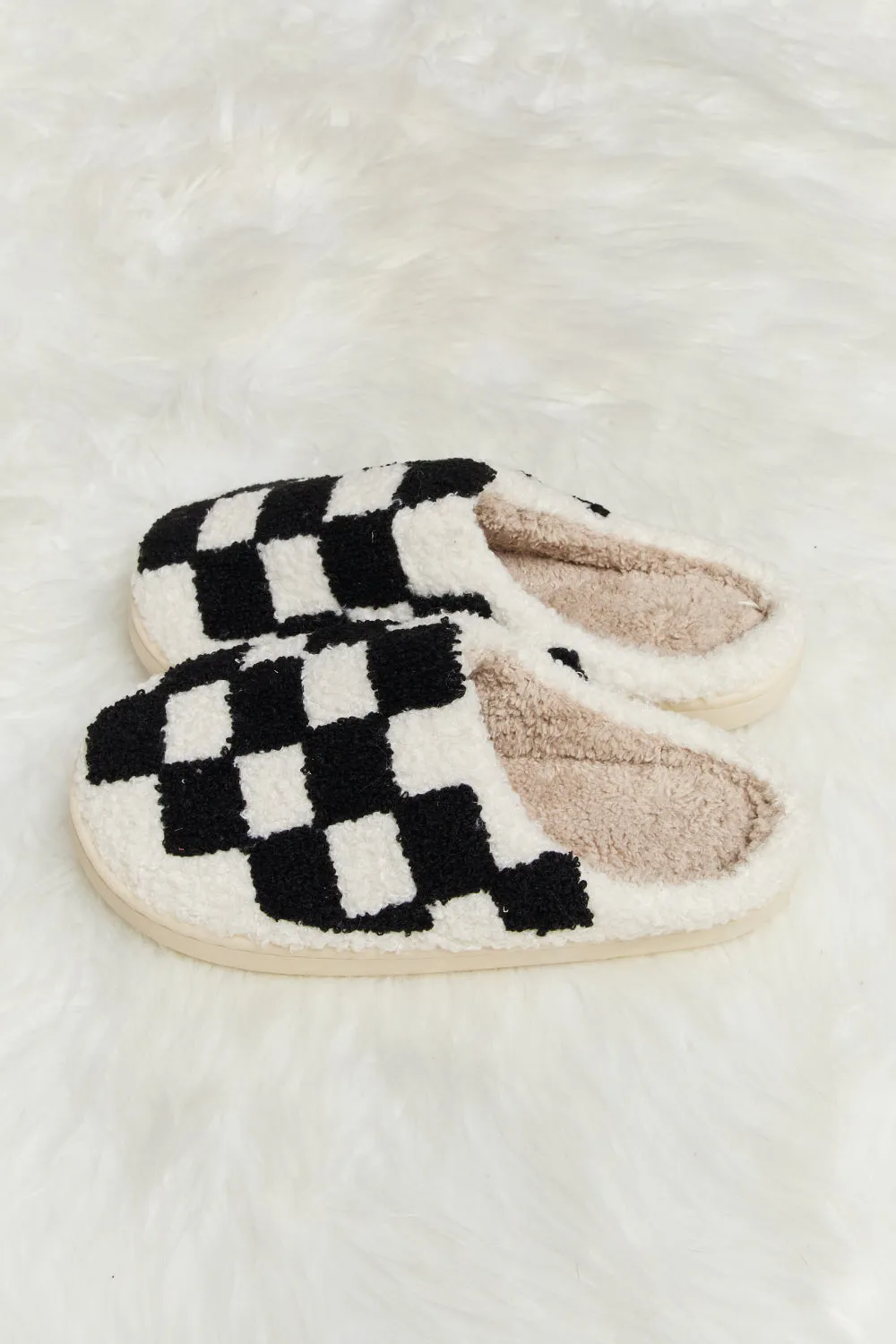 Hazel Blues® |  Melody Checkered Print Plush Slide Slippers