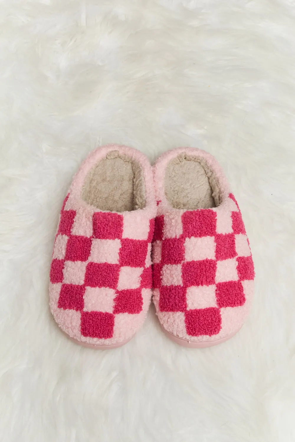 Hazel Blues® |  Melody Checkered Print Plush Slide Slippers