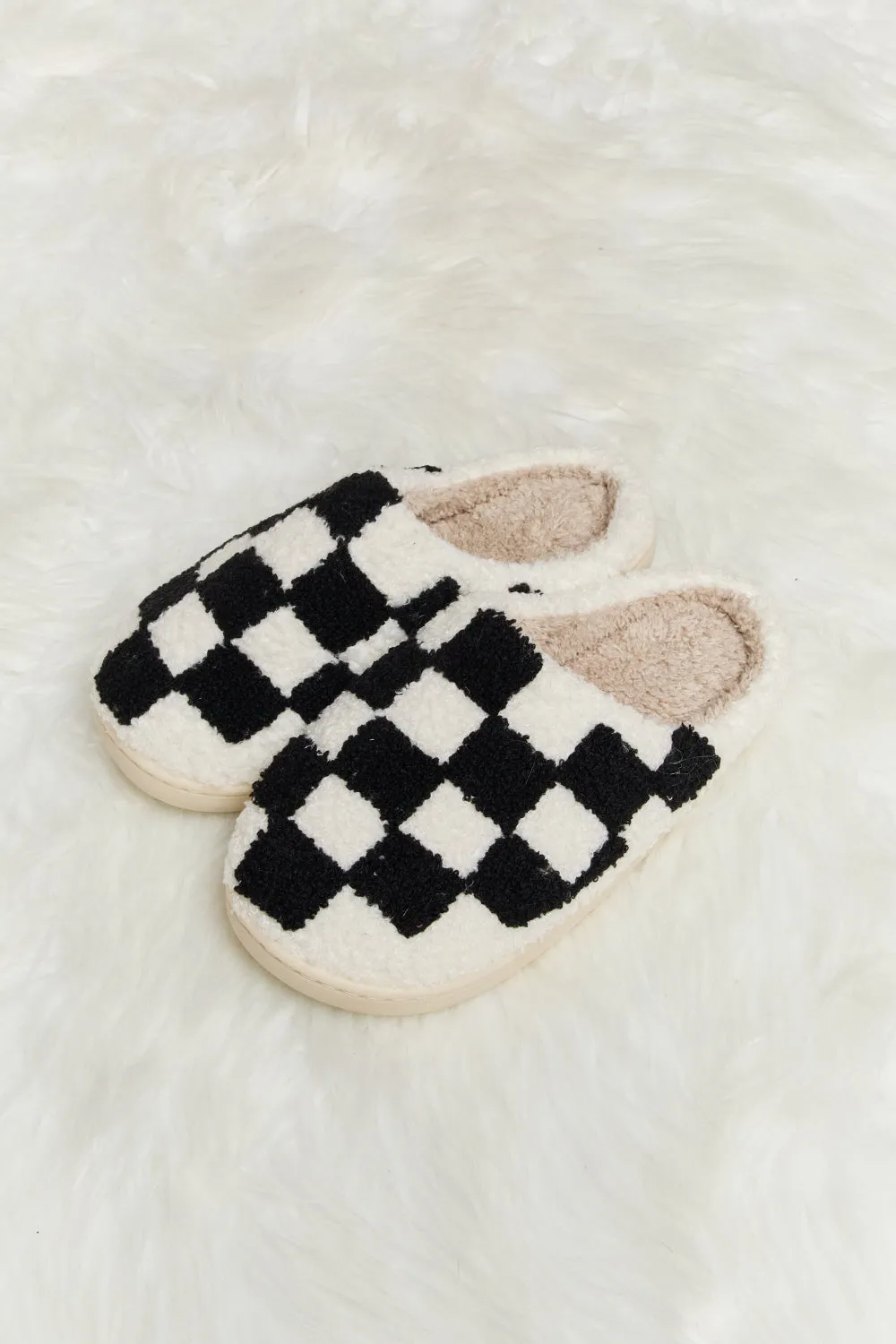 Hazel Blues® |  Melody Checkered Print Plush Slide Slippers