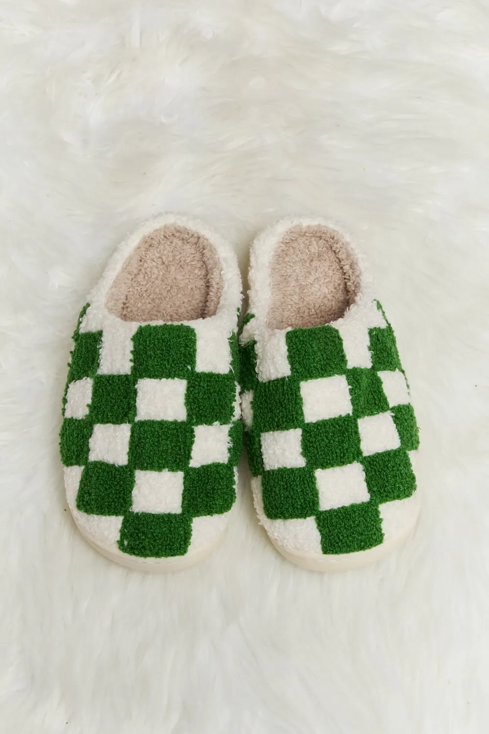 Hazel Blues® |  Melody Checkered Print Plush Slide Slippers