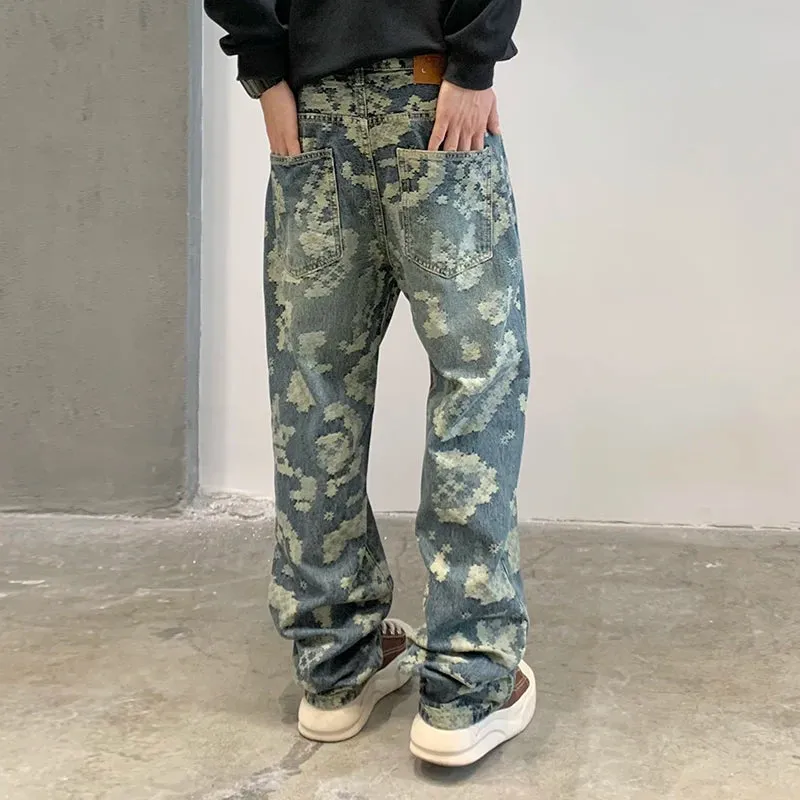 Hip-Hop Geometric Printed Loose Jeans
