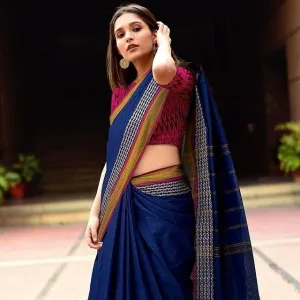 Impressive Night Blue Colored  Festive Printed  Pure Linen Saree