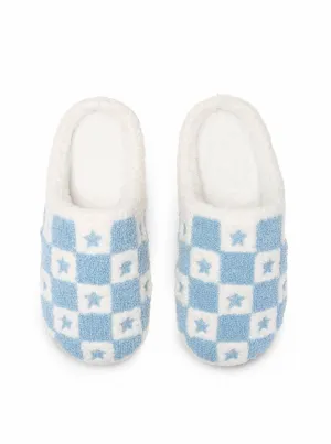 Indoor / Outdoor Slippers - Checkered w/Stars - Blue & White