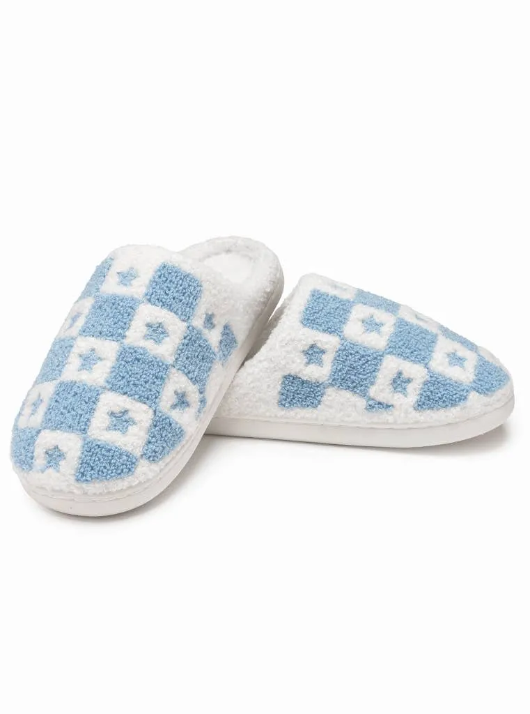 Indoor / Outdoor Slippers - Checkered w/Stars - Blue & White