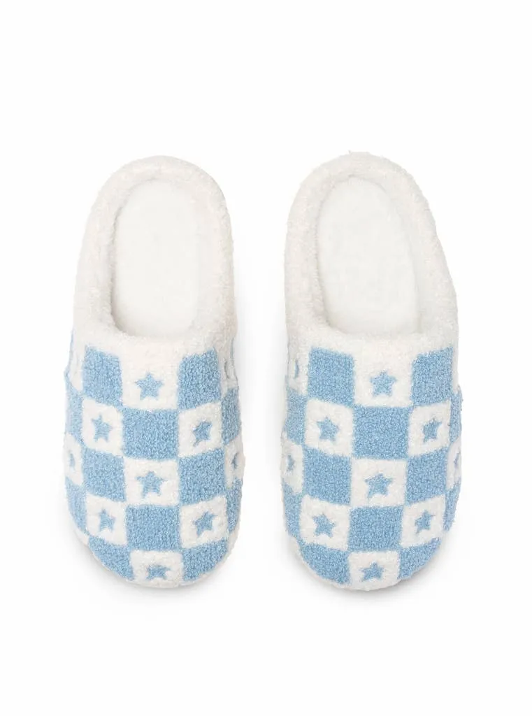 Indoor / Outdoor Slippers - Checkered w/Stars - Blue & White