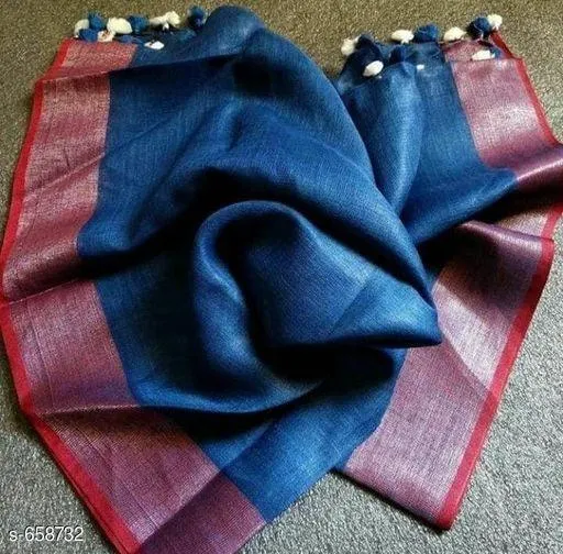Innovative Dark Blue Colored Festive Wear Printed Pure Linen Saree