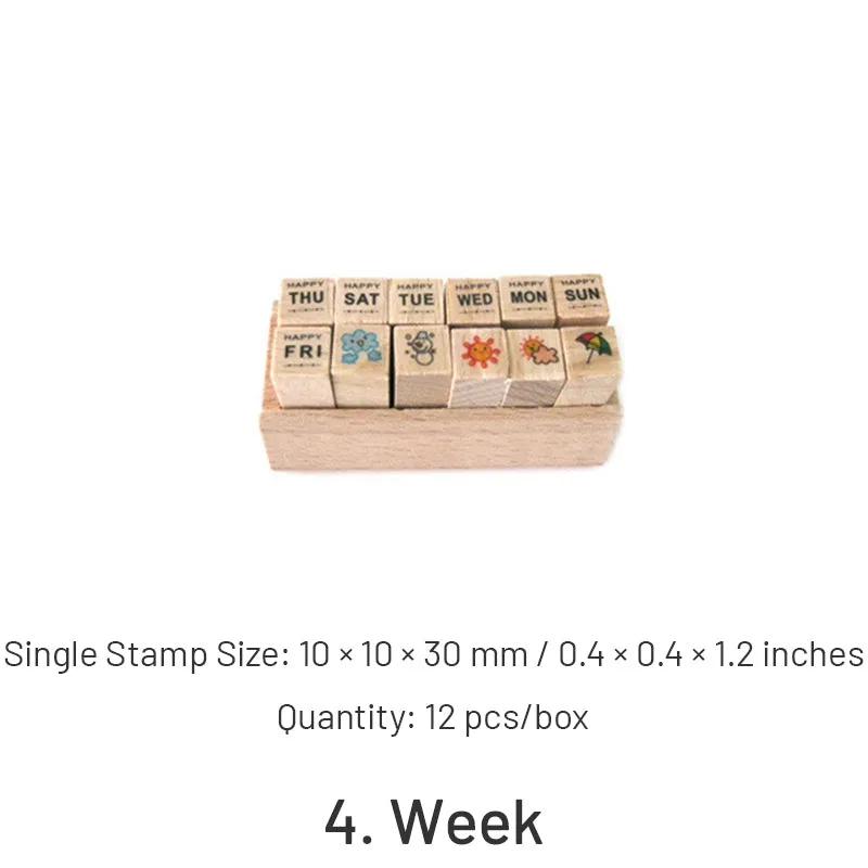 Joyfill Diary Wooden Boxed Retro Cute Small Rubber Stamp Set