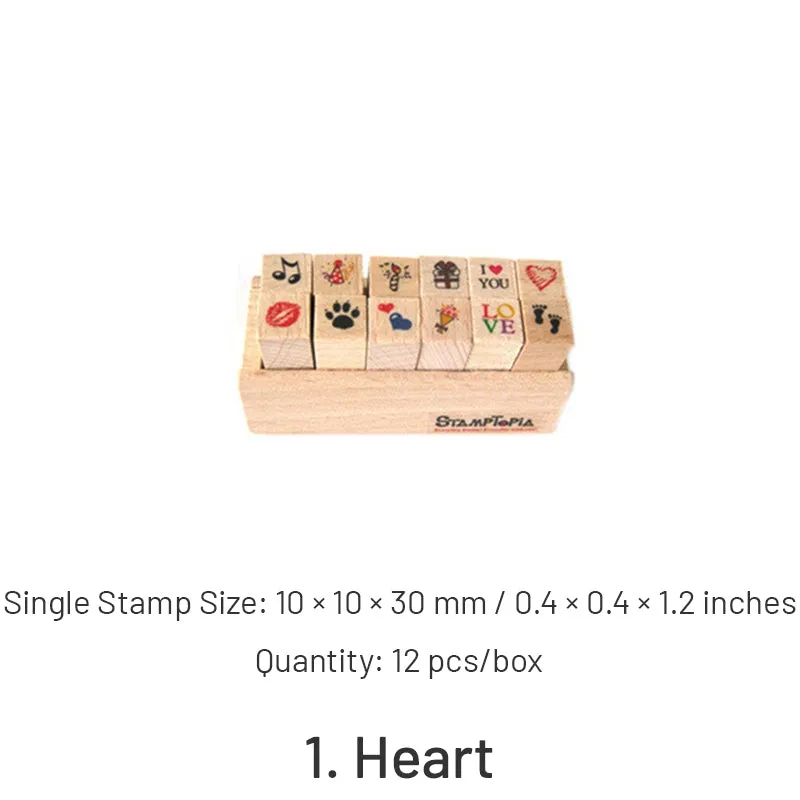 Joyfill Diary Wooden Boxed Retro Cute Small Rubber Stamp Set