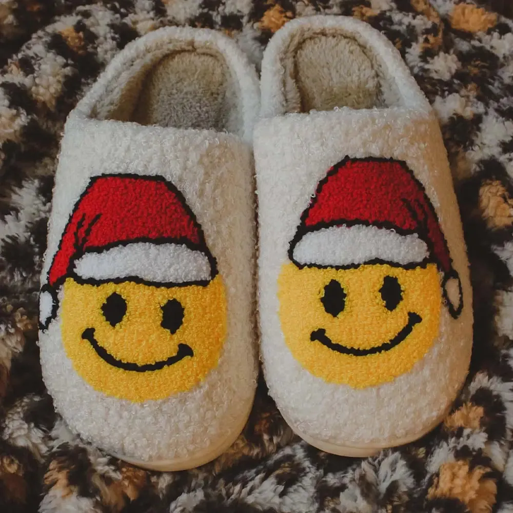 Just Smiley Yellow Christmas Santa Plush Slippers