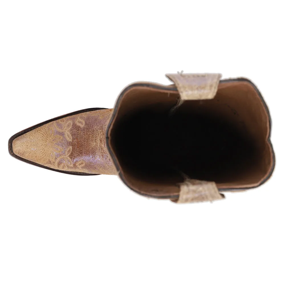 LD Brown Embroidered Floral Snip Toe Cowboy Boots