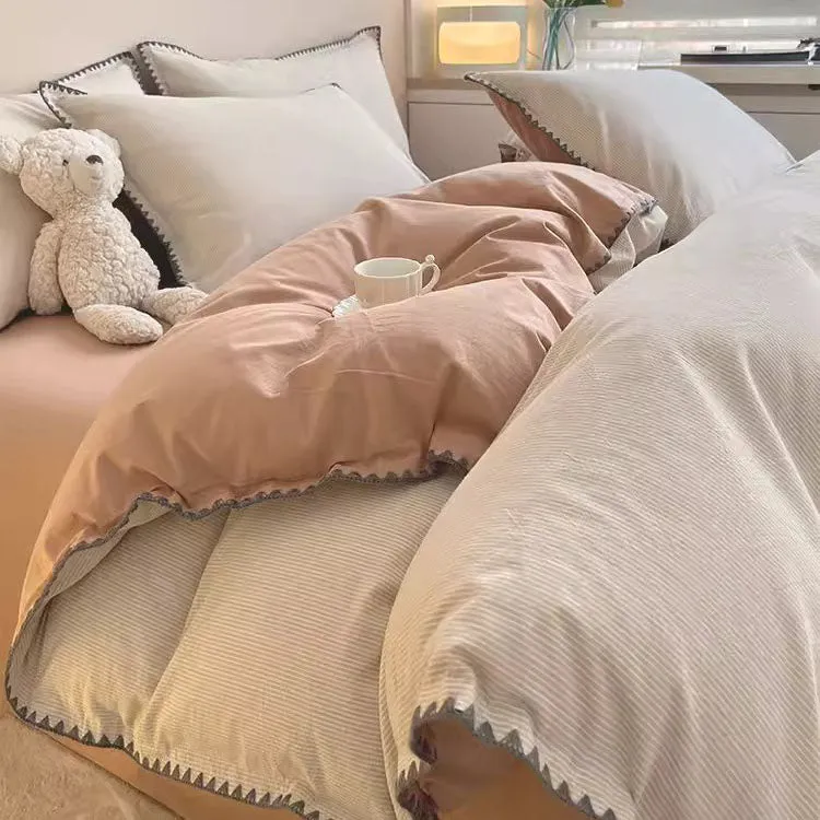 Light Luxury Pure Cotton Washed High-Grade four-piece Bed Set