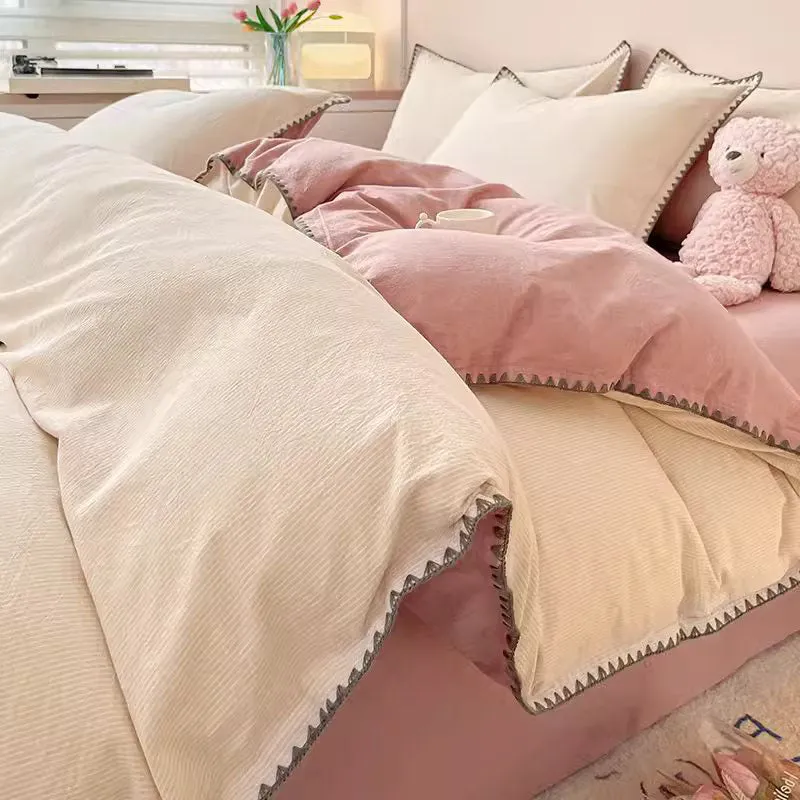 Light Luxury Pure Cotton Washed High-Grade four-piece Bed Set