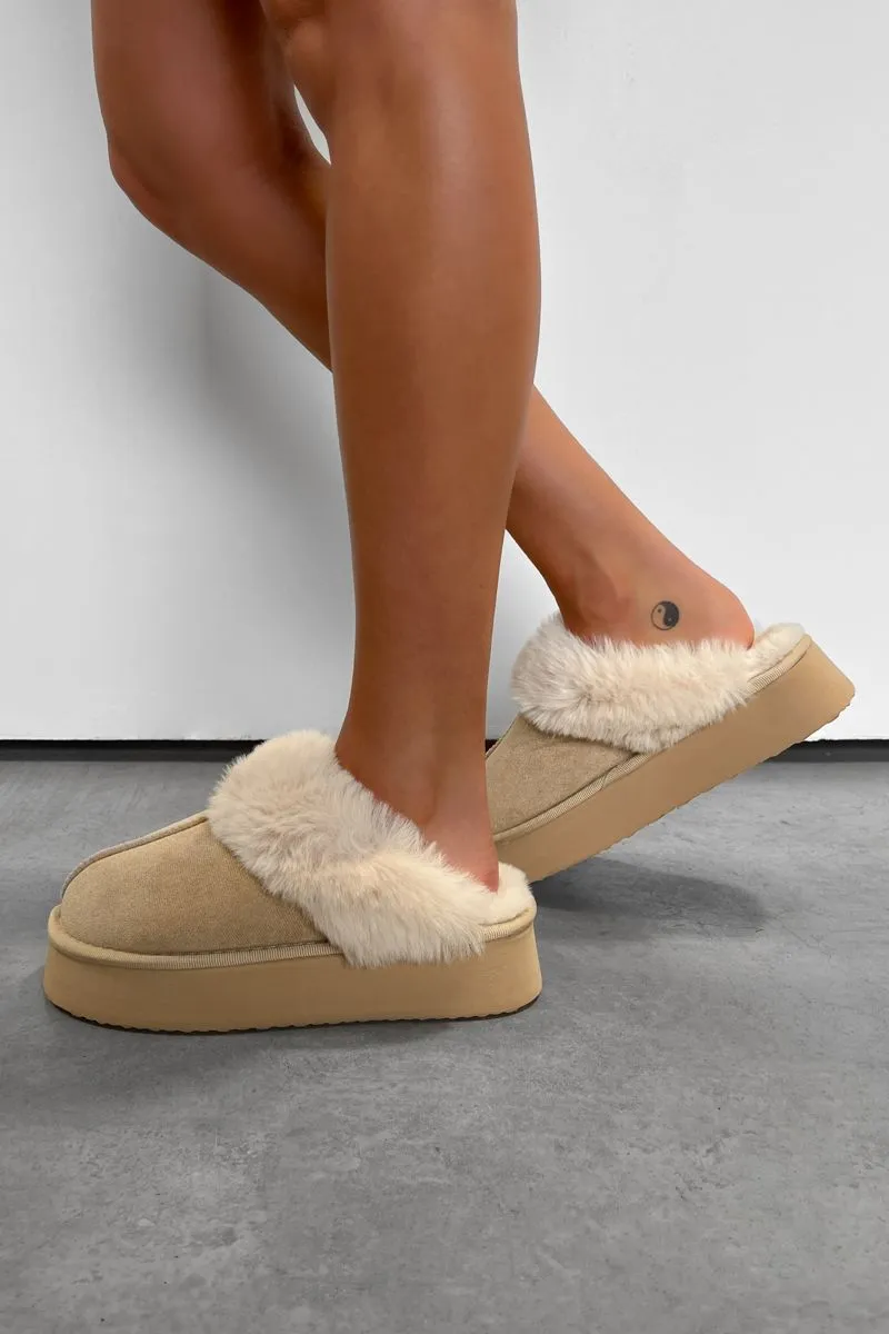 LUCIA Mini Platform Ankle Slippers - Beige