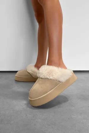 LUCIA Mini Platform Ankle Slippers - Beige
