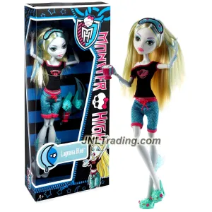 Mattel Year 2012 Monster High Dead Tired Series 11 Inch Doll - LAGOONA BLUE Daughter of The Sea Monster with Pair of Slippers and Pink Mug