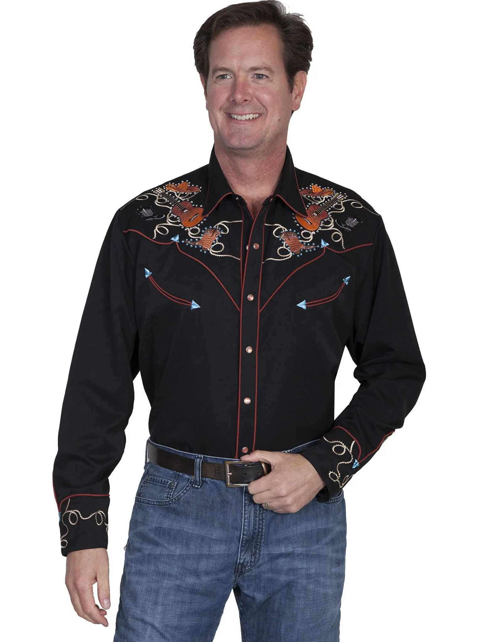 Men's Vintage Western Shirt Collection: Scully Boots & Guitars