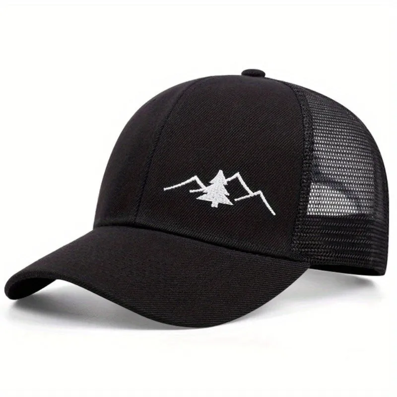 Mountain Tree Embroidery Trucker Hat  - Fushia
