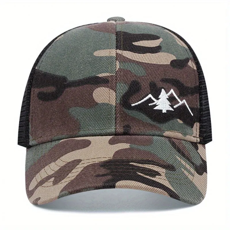 Mountain Tree Embroidery Trucker Hat  - Fushia
