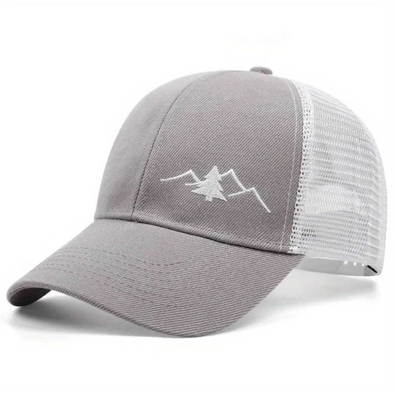 Mountain Tree Embroidery Trucker Hat  - Fushia
