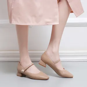 Nude Block Heels Closed Toe Chunky Heel Pumps Spring Concise