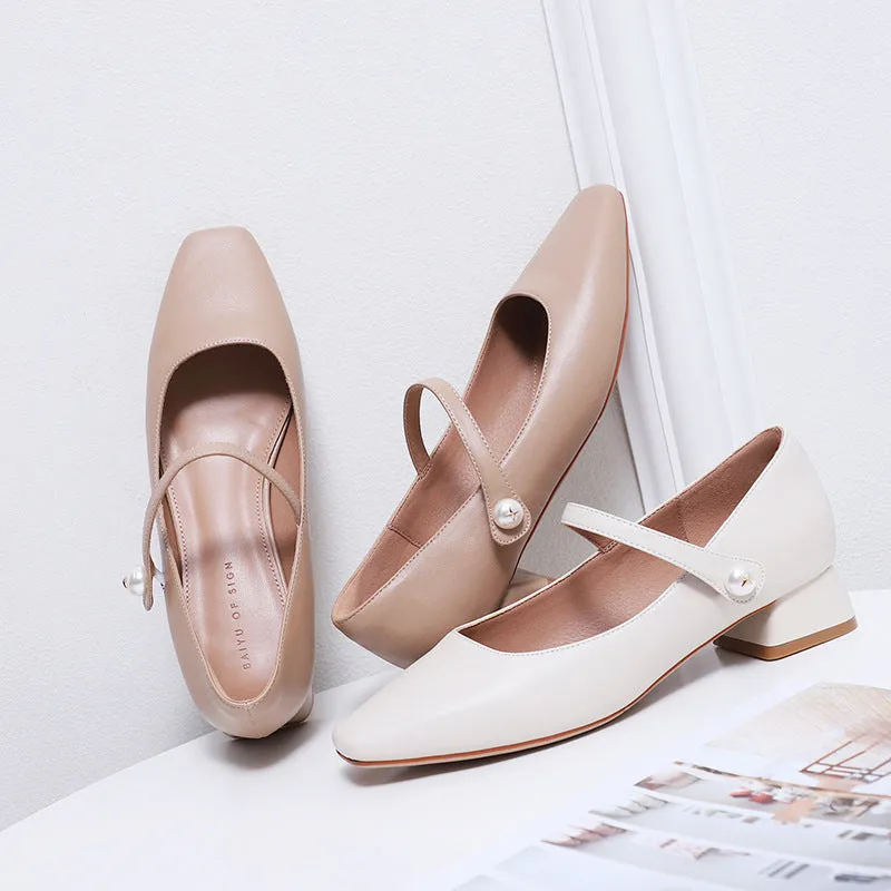 Nude Block Heels Closed Toe Chunky Heel Pumps Spring Concise