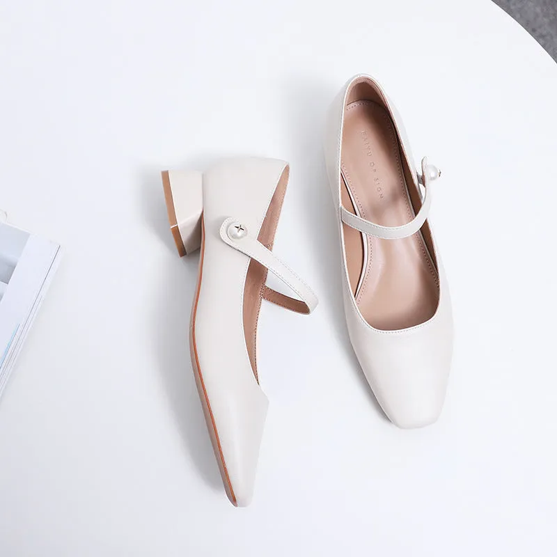 Nude Block Heels Closed Toe Chunky Heel Pumps Spring Concise