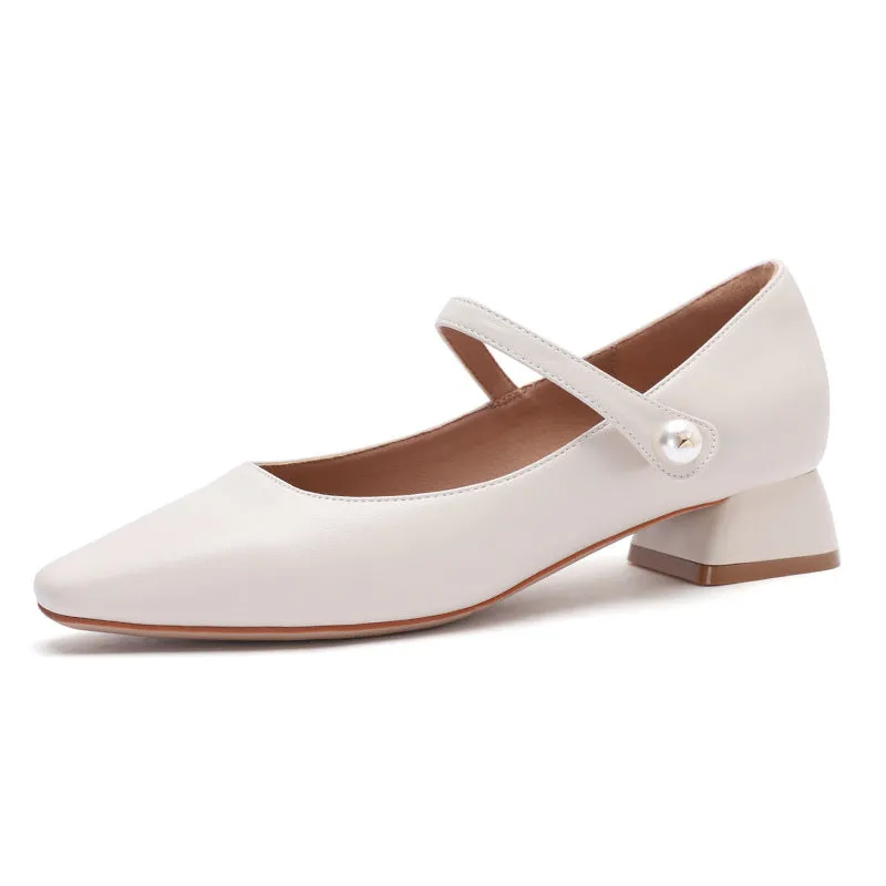 Nude Block Heels Closed Toe Chunky Heel Pumps Spring Concise