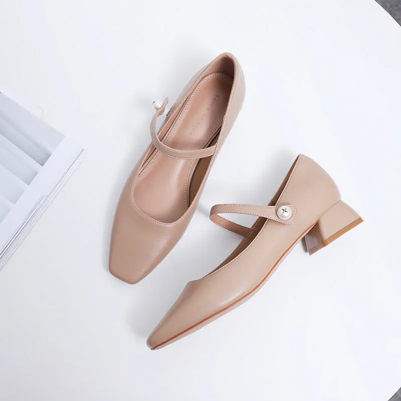 Nude Block Heels Closed Toe Chunky Heel Pumps Spring Concise