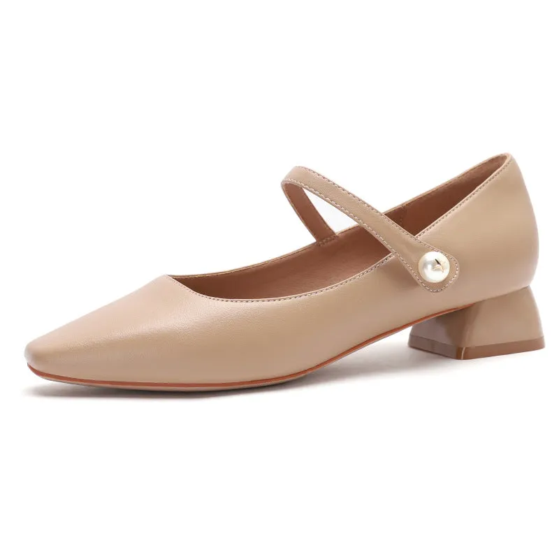 Nude Block Heels Closed Toe Chunky Heel Pumps Spring Concise