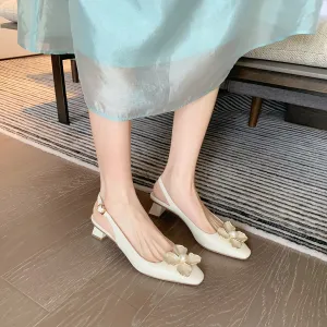 Nude Block Heels Closed Toe Chunky Heel Sandals