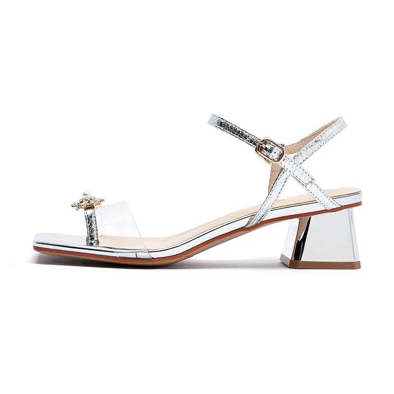 Nude Block Heels Closed Toe Sandals Summer High Heels Open Toe Casual Fashion