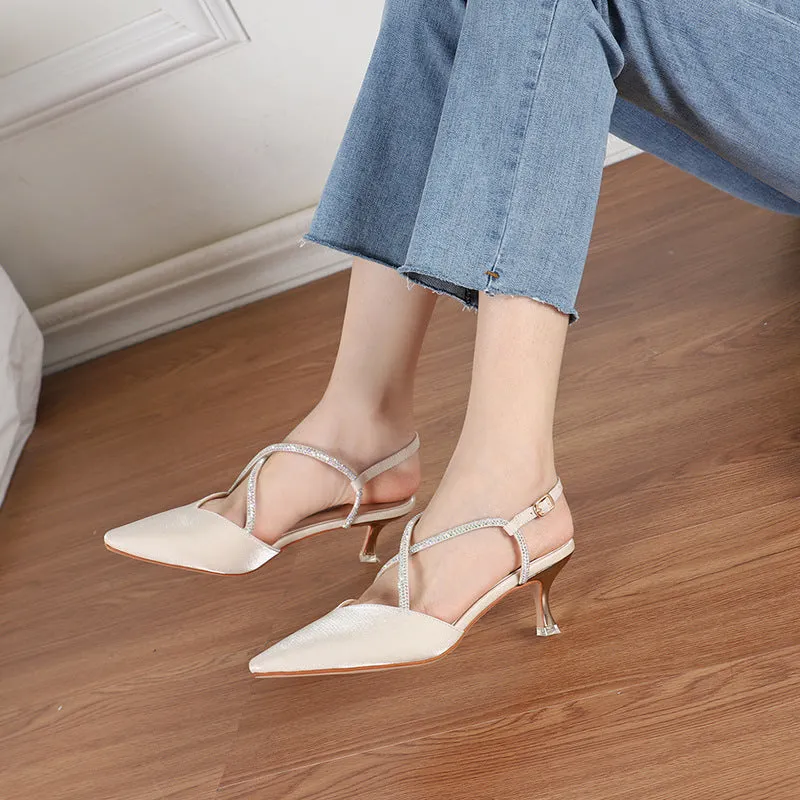 Nude Block Heels Closed Toe Sandals Women's Sandals