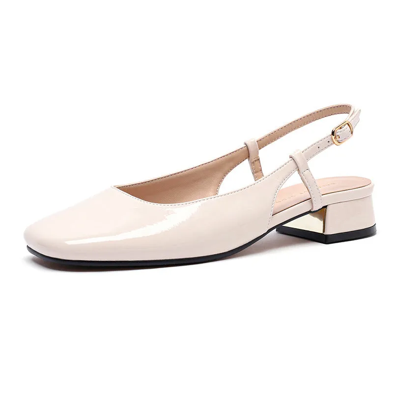 Nude Block Heels Closed Toe Spring Sandals Casual Shoes Comfortable