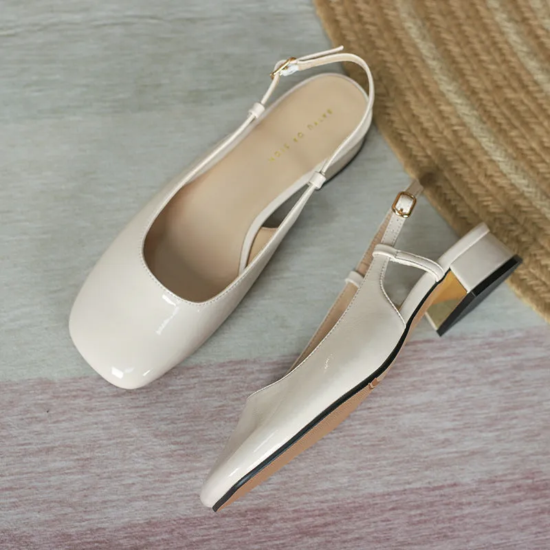 Nude Block Heels Closed Toe Spring Sandals Casual Shoes Comfortable