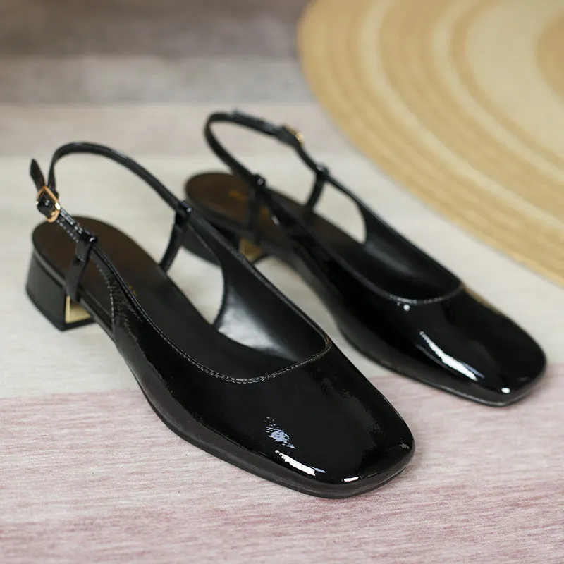 Nude Block Heels Closed Toe Spring Sandals Casual Shoes Comfortable