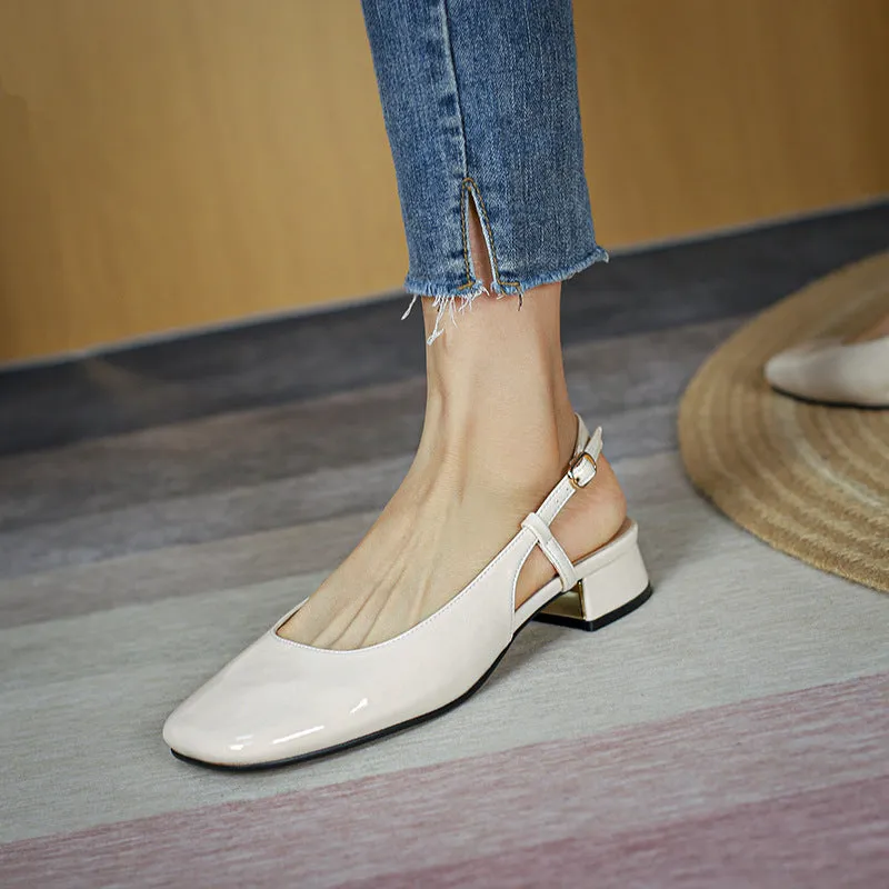 Nude Block Heels Closed Toe Spring Sandals Casual Shoes Comfortable