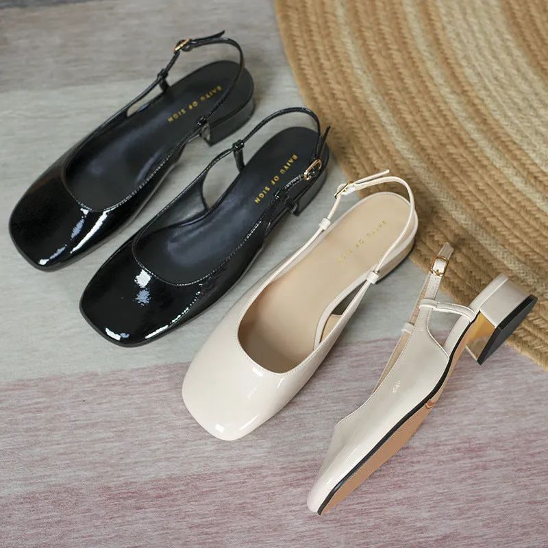 Nude Block Heels Closed Toe Spring Sandals Casual Shoes Comfortable