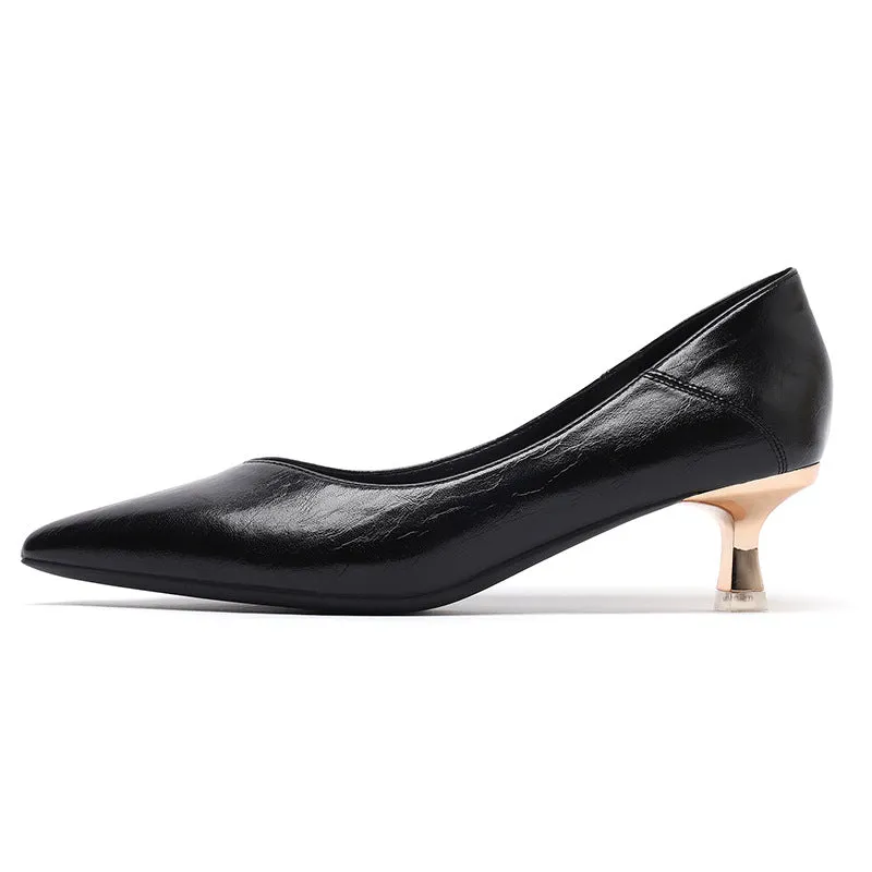 Nude Block Heels Closed Toe Spring Shoes High Heels Stiletto Work Shoes